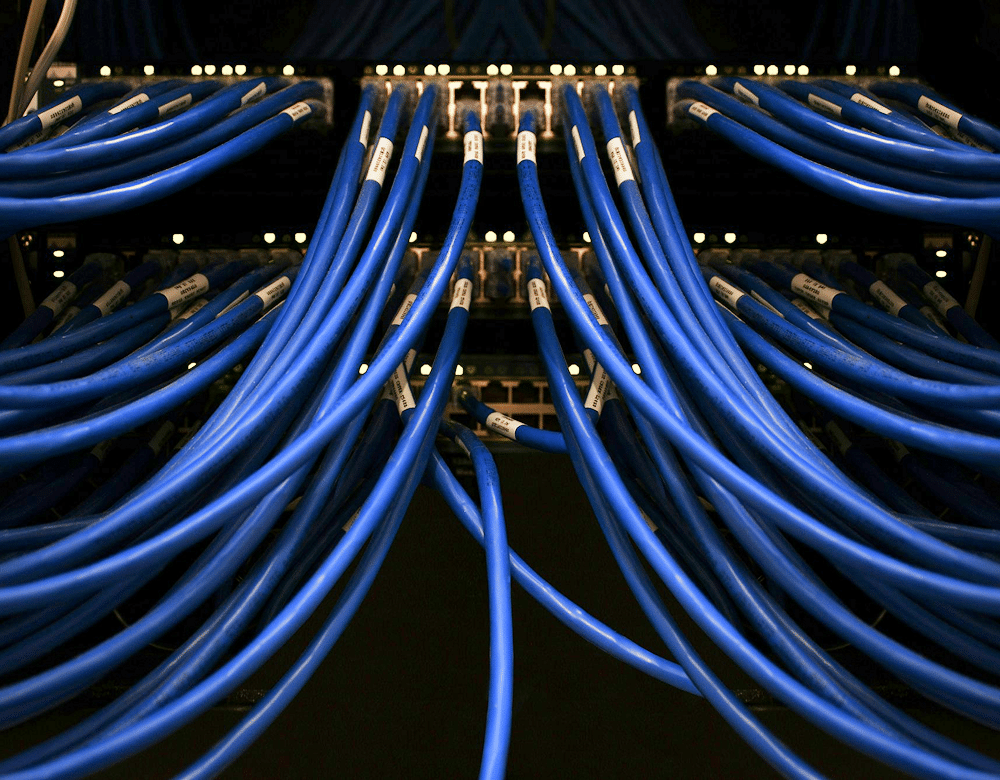 Cabling coming to the back of a server rack